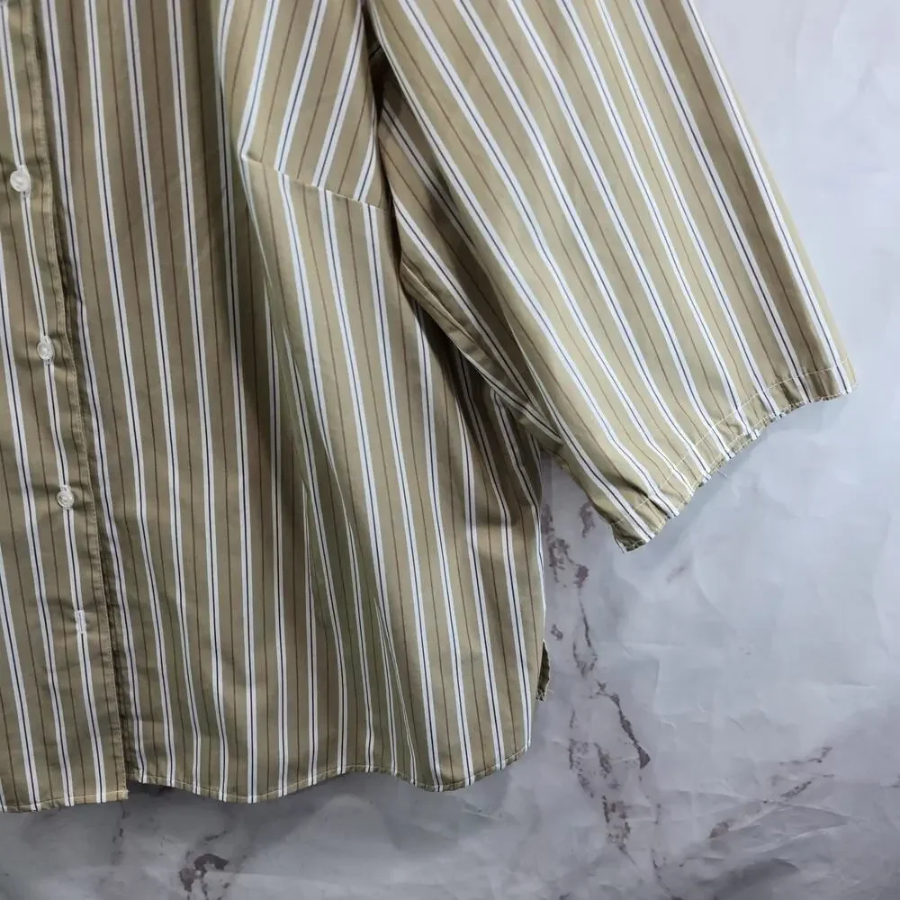 Foxcroft Shirt Women 16W Beige White Tan Striped Button Up Wrinkle Free Shaped - Picture 4 of 12